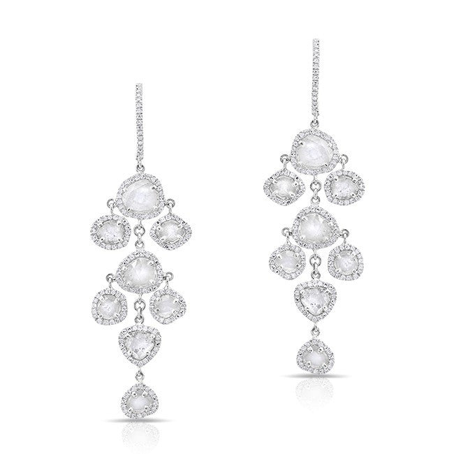 14KT White Gold Diamond Slice Mini Chandelier Earrings