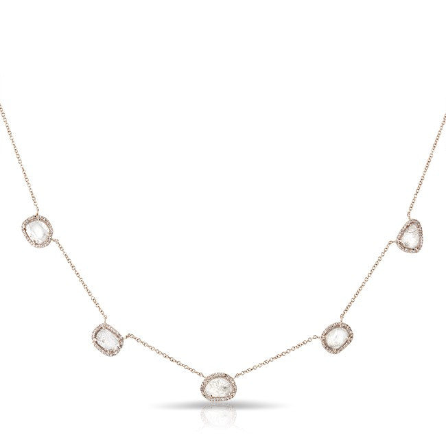 14KT Rose Gold 5 Diamond Slice Necklace