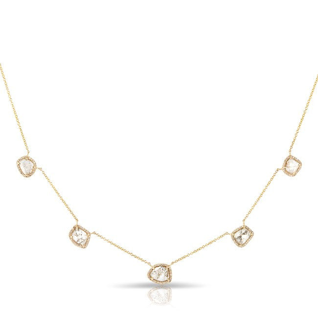 14KT Yellow Gold 5 Diamond Slice Necklace