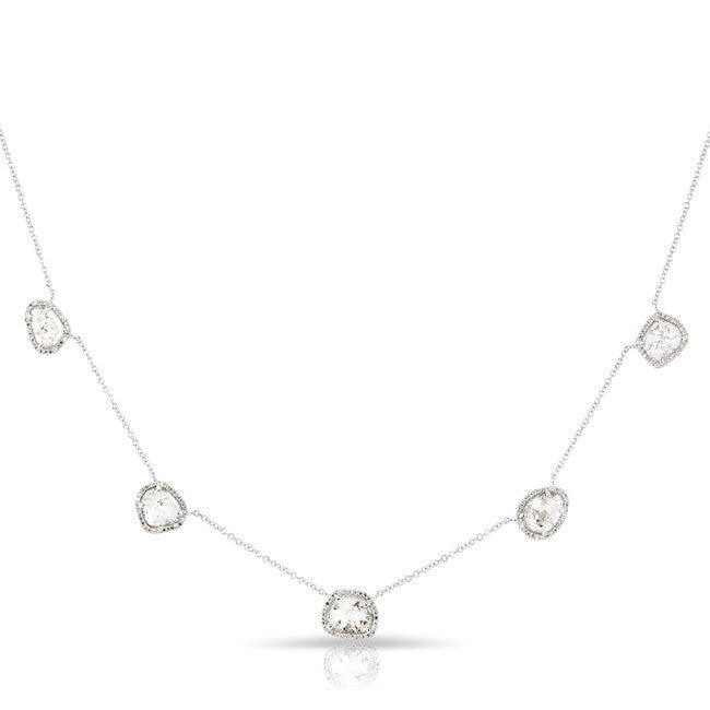 14KT White Gold 5 Diamond Slice Necklace