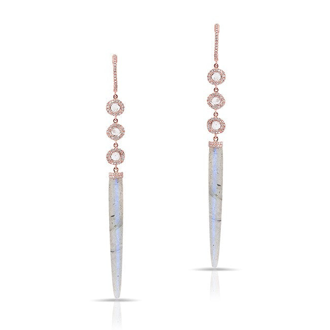 14KT Rose Gold Diamond Slice Labradorite Drop Earrings