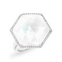 14KT White Gold Moonstone Diamond Hexagon Cocktail Ring