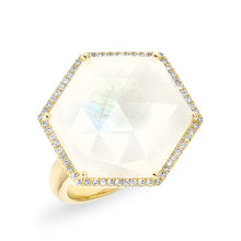 14KT Yellow Gold Moonstone Diamond Hexagon Cocktail Ring