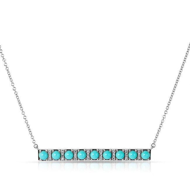 14KT White Gold Turquoise Diamond Bar Necklace
