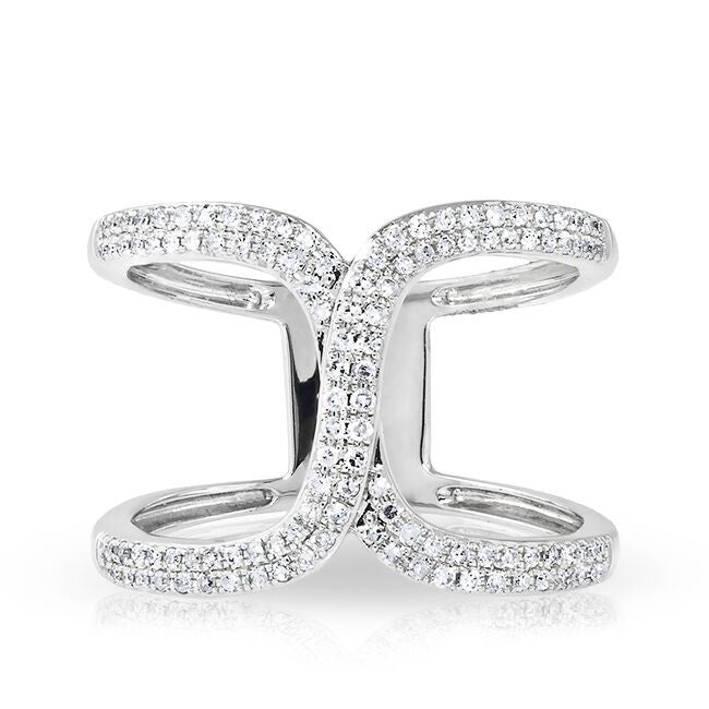 14KT White Gold Diamond Double Horseshoe Ring