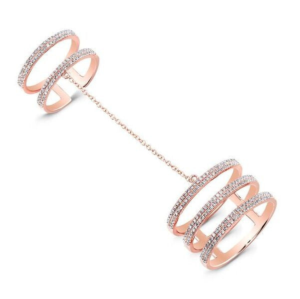 14KT Rose Gold Diamond Bars Chain Ring