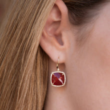 14KT Yellow Gold Ruby Mini Cushion Diamond Earrings