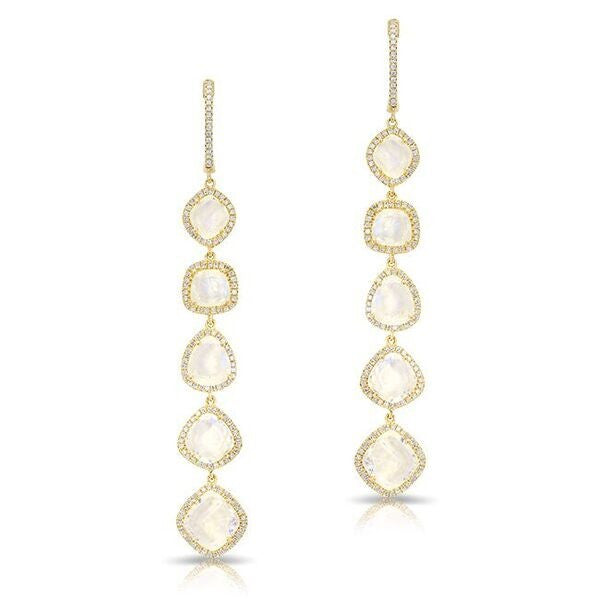 14KT Yellow Gold Organic Moonstone Diamond Drop Earrings