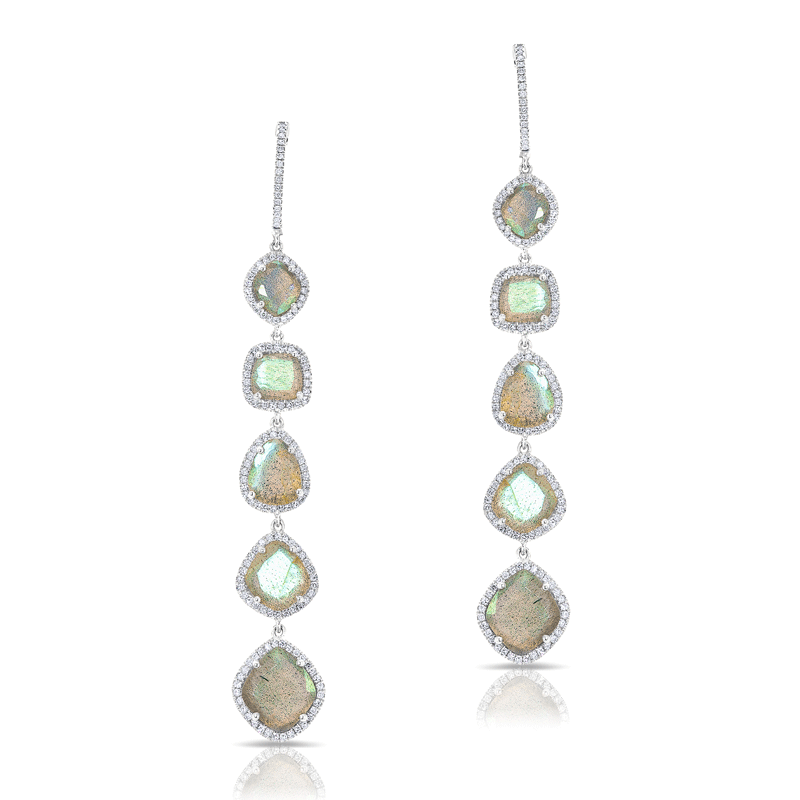 14KT White Gold Diamond Labradorite Drops Earrings