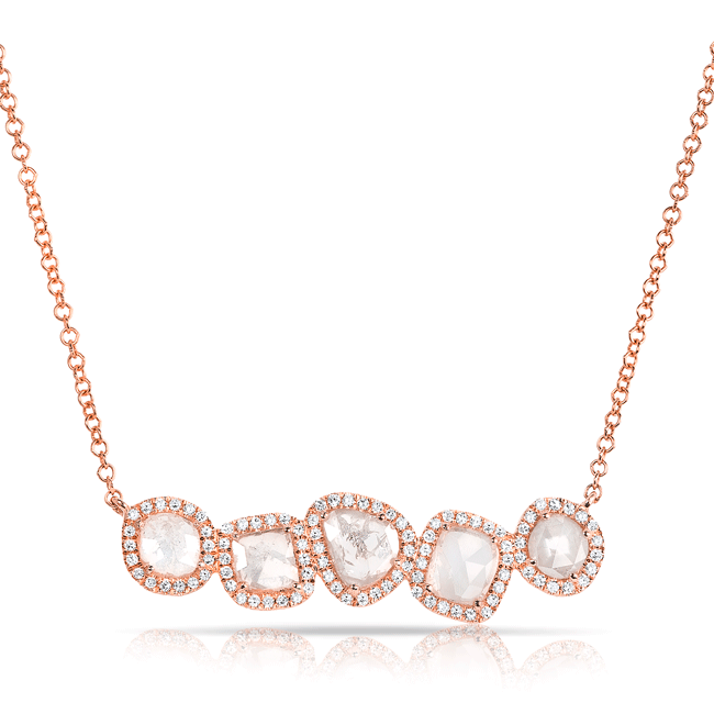 14KT Rose Gold Diamond Slice Row Necklace