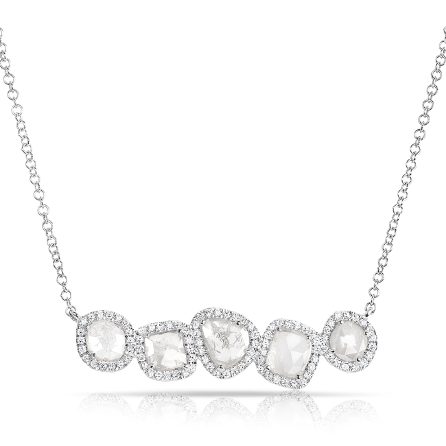 14KT White Gold Diamond Slice Row Necklace