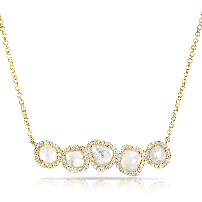 14KT Yellow Gold Diamond Slice Row Necklace