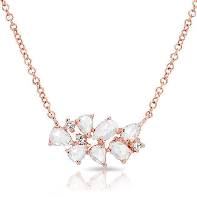 14KT Rose Gold Diamond Cluster Necklace