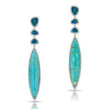14KT White Gold Turquoise Diamond Petal Opal Triple Drop Earrings