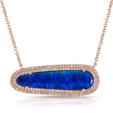 14KT Rose Gold One Of A Kind Opal Diamond Oval Double Halo Necklace