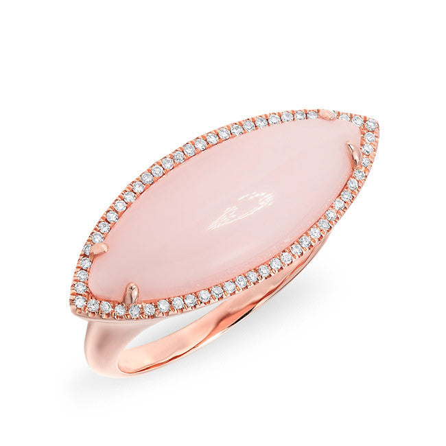 14KT Rose Gold Pink Opal Diamond Marquis Ring