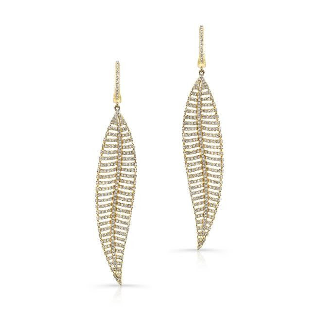 14KT Yellow Gold Diamond Feather Earrings