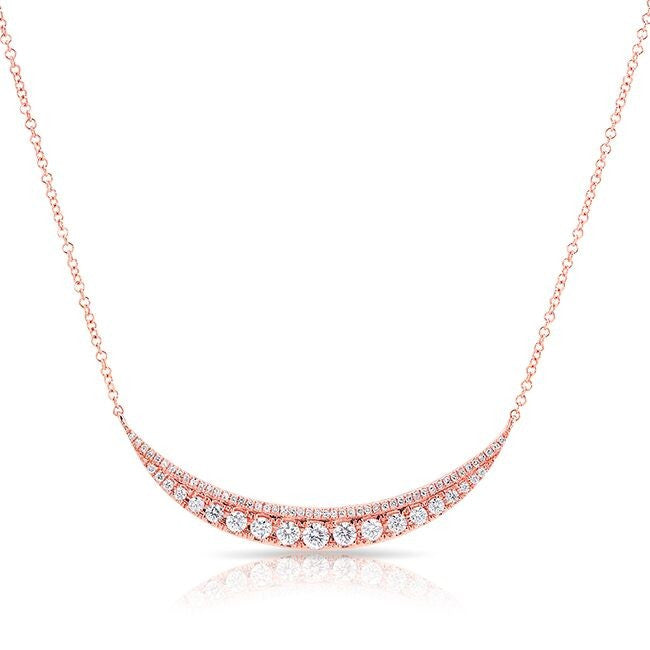 14KT Rose Gold Layered Diamond Crescent Necklace