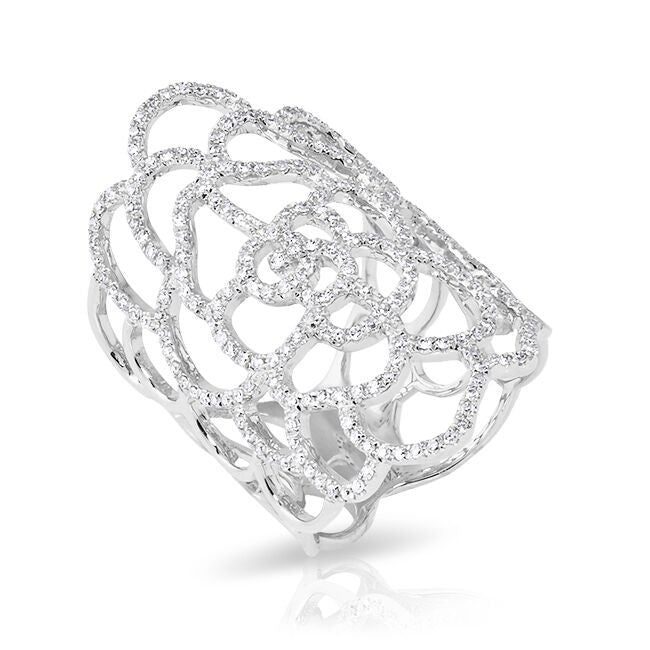 14KT White Gold Diamond Camellia Flower Ring