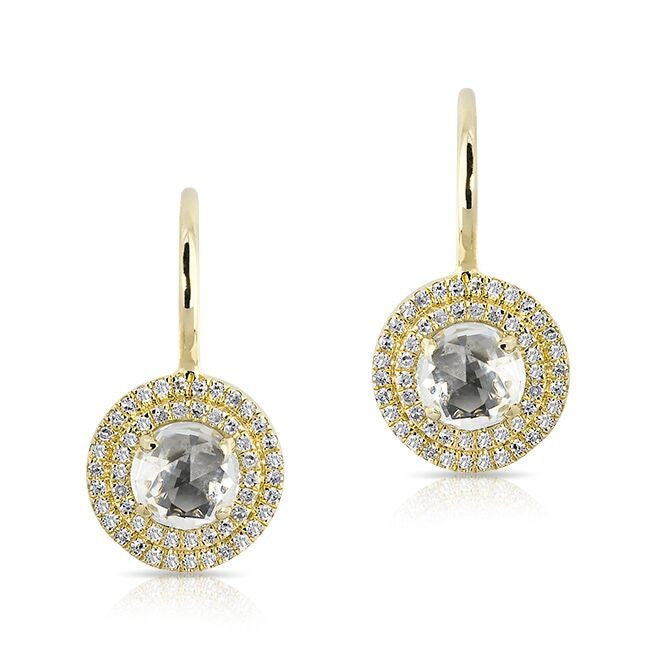 14KT Yellow Gold White Topaz Diamond Sonrisa Earrings