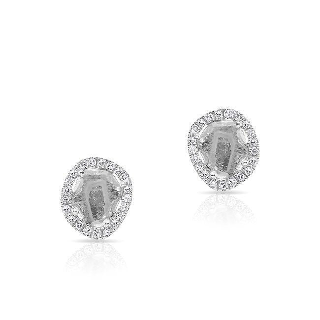 14KT White Gold Mini Diamond Slice Stud Earrings
