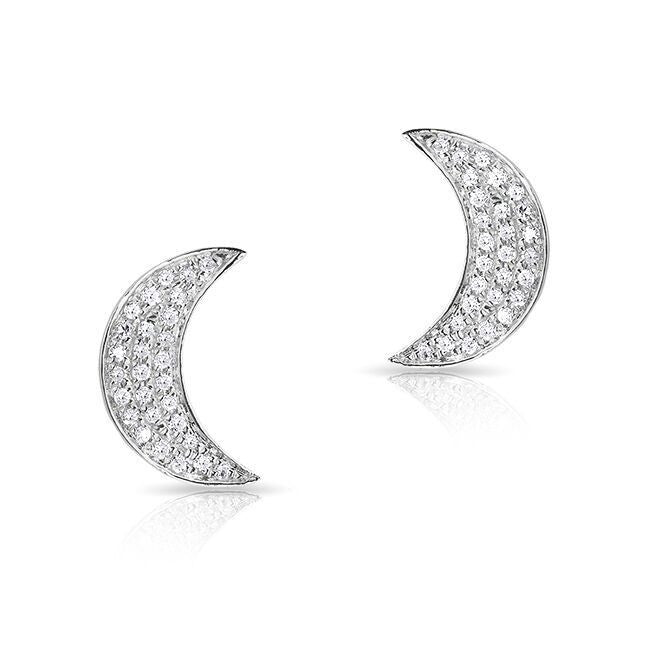 14KT White Gold Diamond Mini Moon Stud Earrings