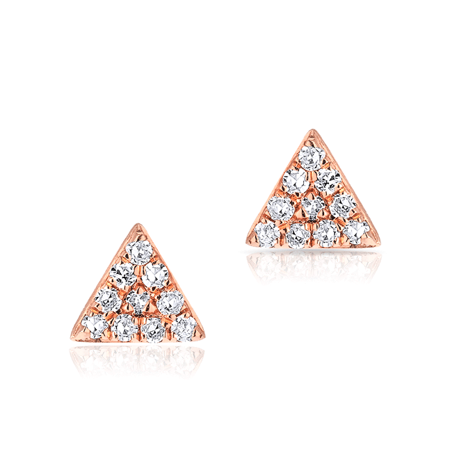 14KT Rose Gold Diamond Mini Triangle Stud Earrings