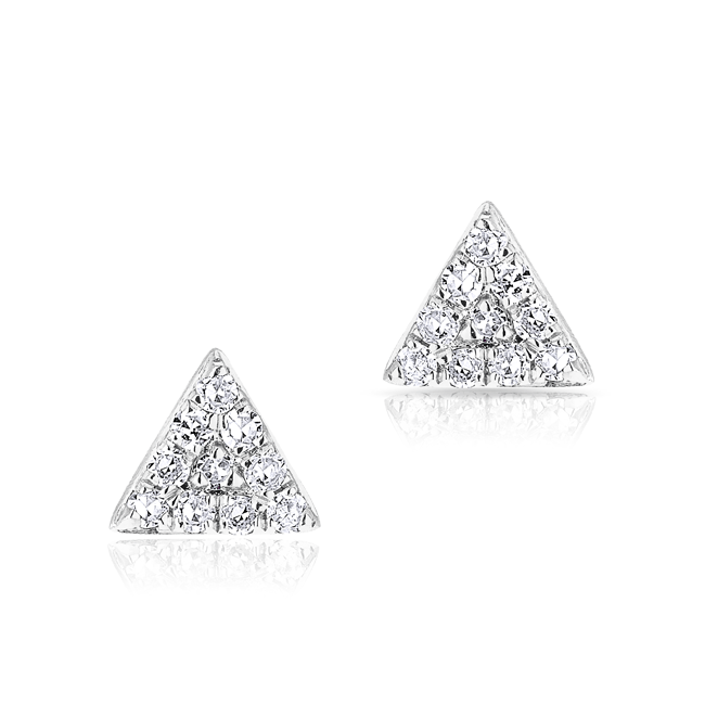 14KT White Gold Diamond Mini Triangle Stud Earrings
