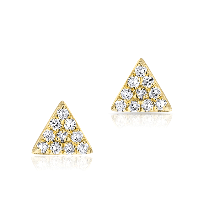 14KT Yellow Gold Diamond Mini Triangle Stud Earrings