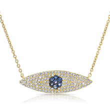 14KT Yellow Gold Diamond And Sapphire Large Evil Eye Necklace