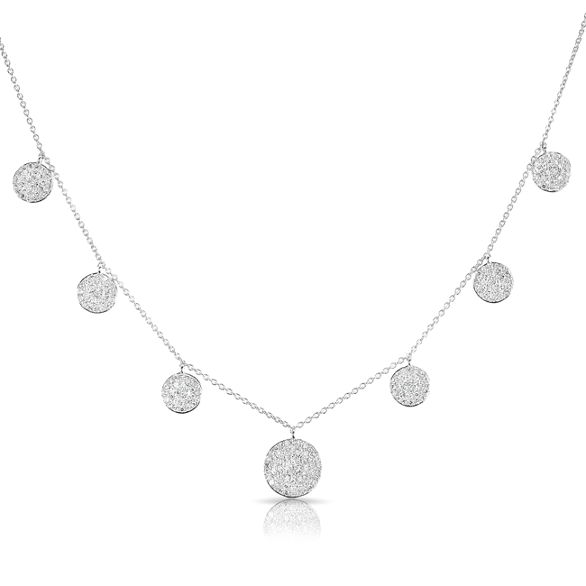 14KT White Gold 7 Medium Diamond Disc Necklace