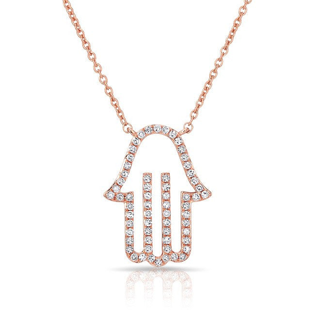14KT Rose Gold Diamond Hamsa Necklace