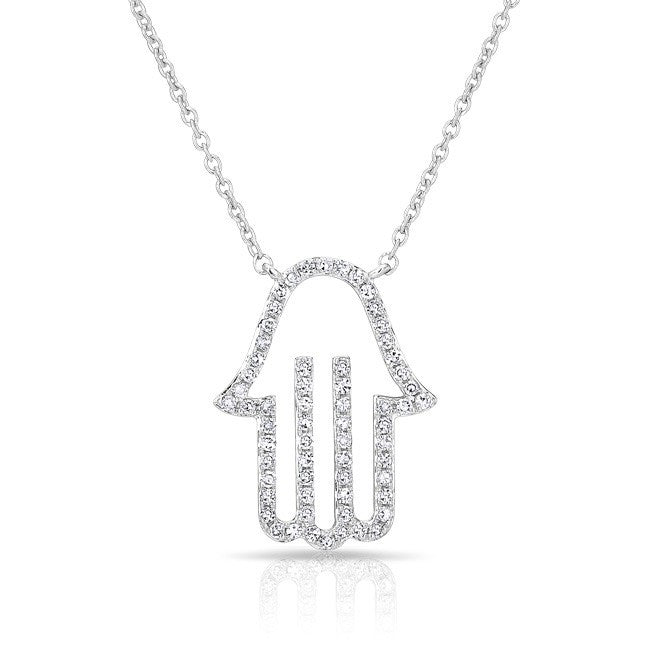 14KT White Gold Diamond Hamsa Necklace