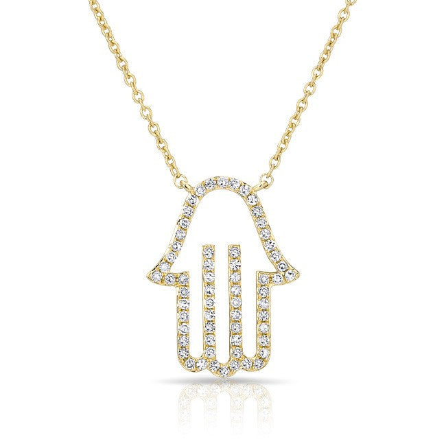 14KT Yellow Gold Diamond Hamsa Necklace