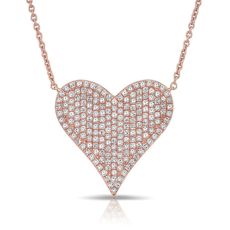 14KT Rose Gold Diamond Large Pave Heart Necklace