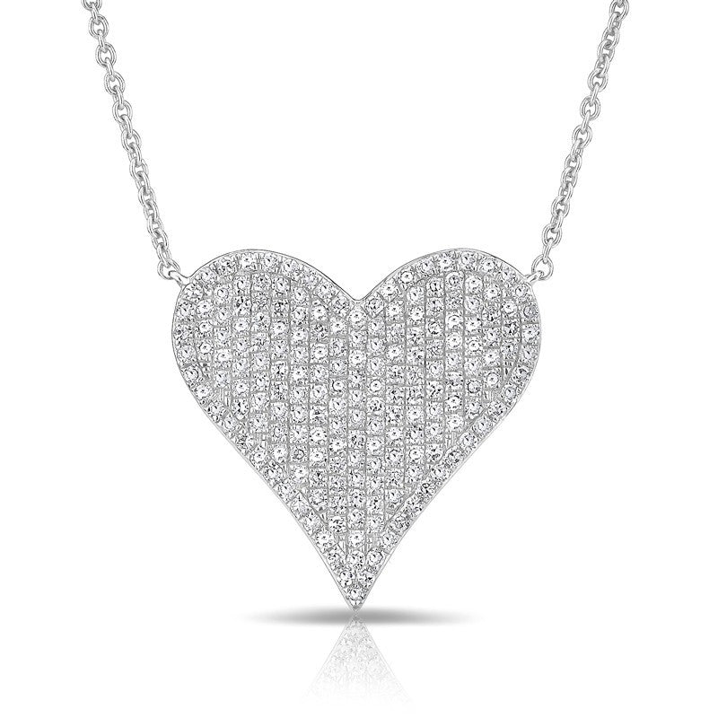 14KT White Gold Diamond Large Pave  Heart Necklace