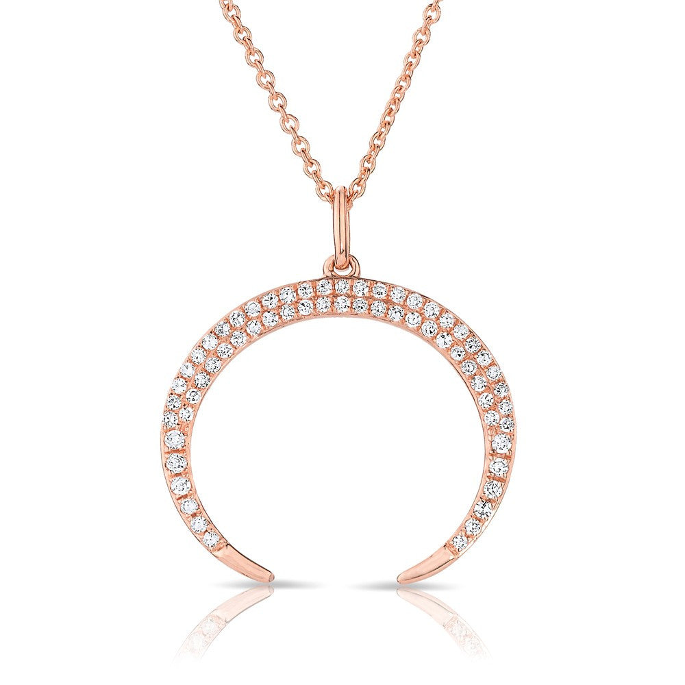 14KT Rose Gold Diamond Crescent Moon Necklace