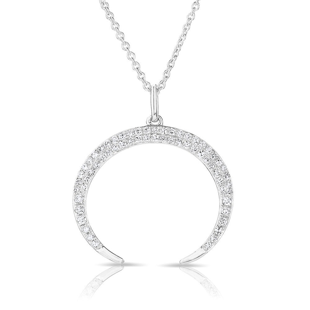14KT White Gold Diamond Crescent Moon Necklace