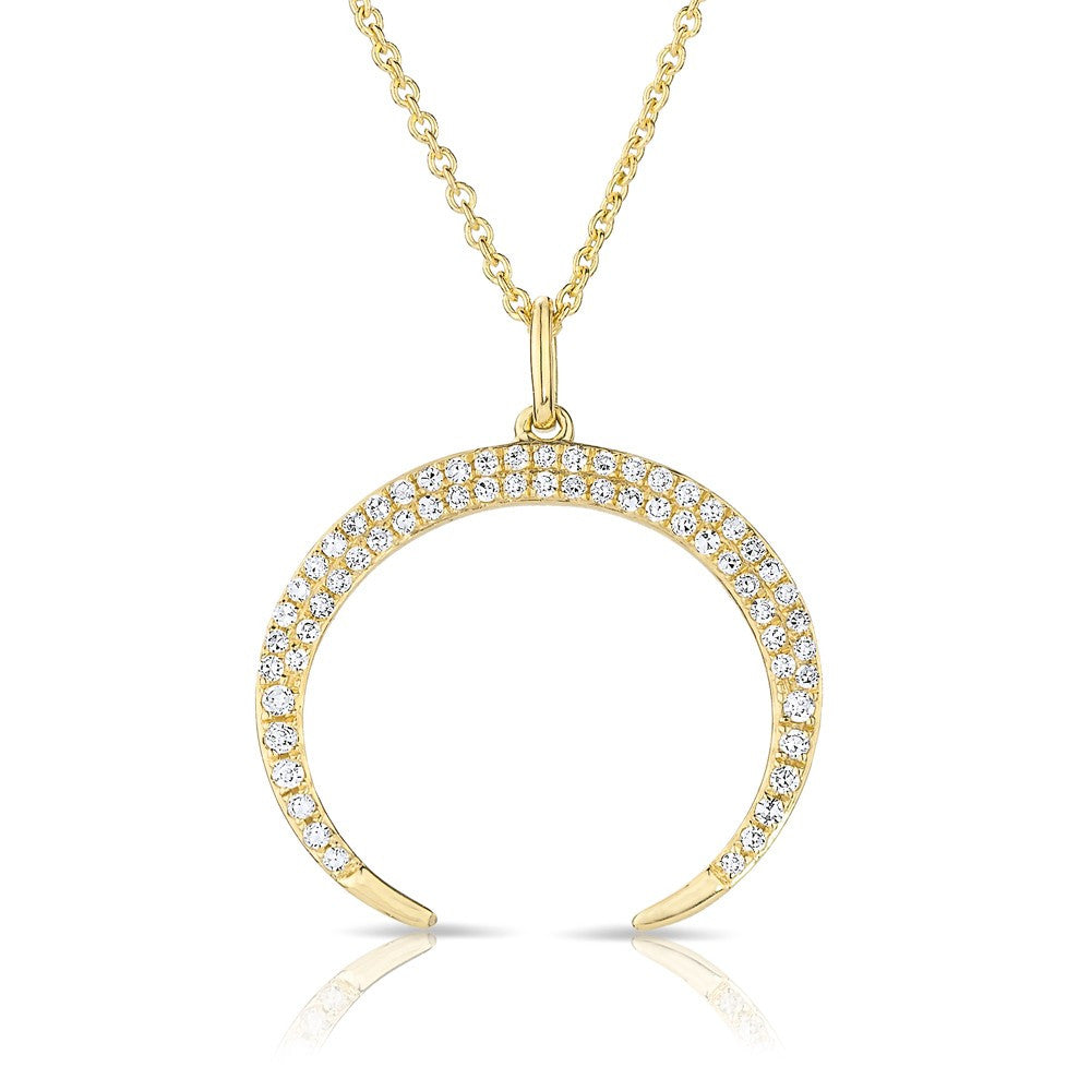 14KT Yellow Gold Diamond Crescent Moon Necklace