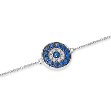 14KT White Gold Sapphire and Diamond Evil Eye Disc Bracelet