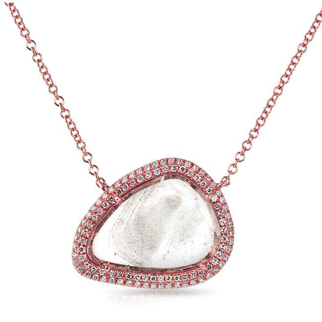 14KT Rose Gold Diamond Slice Organic Shape Necklace