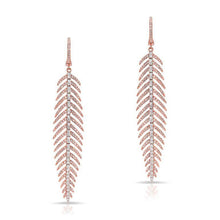 14KT Rose And White Gold Diamond Feather Earrings