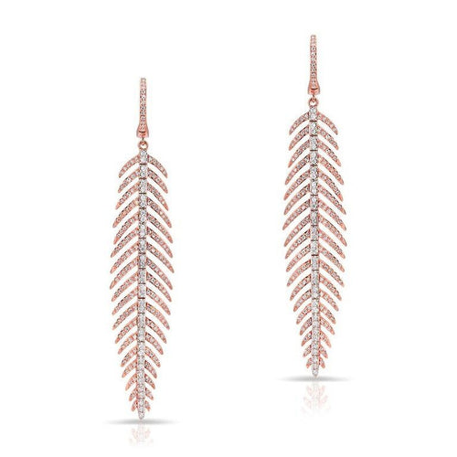14KT Rose And White Gold Diamond Feather Earrings