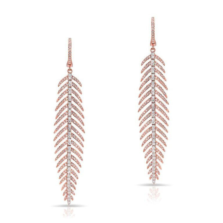 14KT Rose And White Gold Diamond Feather Earrings