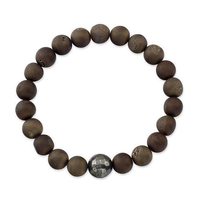 Agate Stretch Bracelet with Pyrite Stone