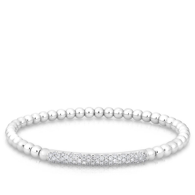 14KT White Gold Diamond Ball Stretch Bangle Bracelet