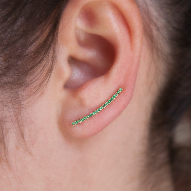 14KT Yellow Gold Emerald Crescent Ear Cuff