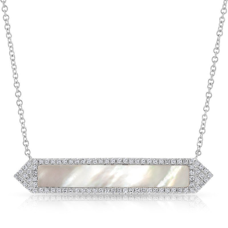 14KT White Gold Mother of Pearl Diamond Bar Necklace