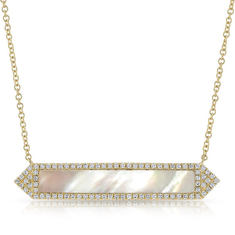 14KT Yellow Gold Mother of Pearl Diamond Bar Necklace