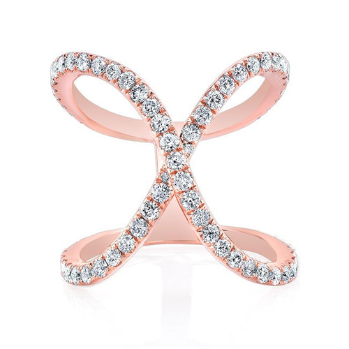 14KT Rose Gold Diamond Curved X Ring